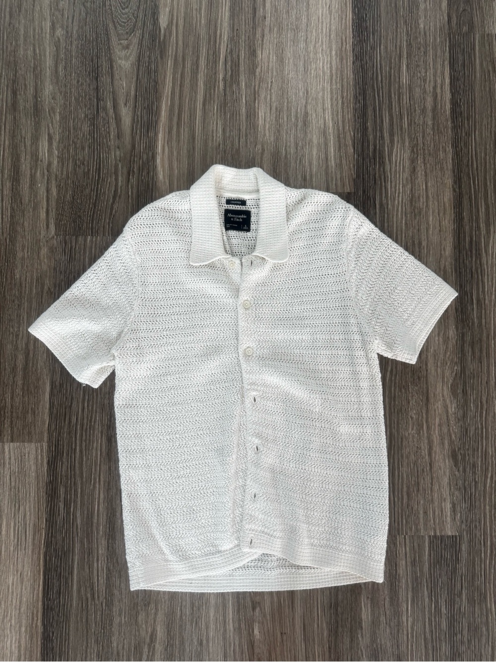 Abercrombie & Fitch White Short-Sleeve Knit Button-Down Shirt